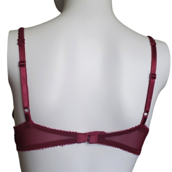 Felina Lingerie Women Burgundy Wine White Edge Floral Lace Print Bra Size 36A - Picture 4 of 13